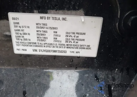 2021 Tesla Model Y Performance Dual Motor All-Wheel Drive из США, поврежденный, VIN 5YJYGDEF9MF250203